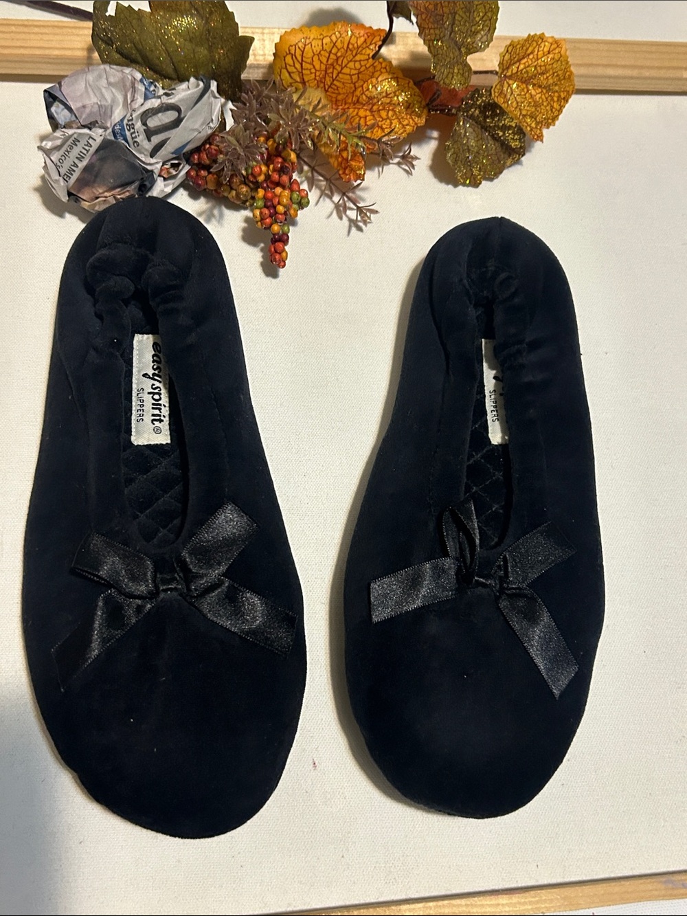 Spirit Black Velvet Ballet Slippers with Satin Bow